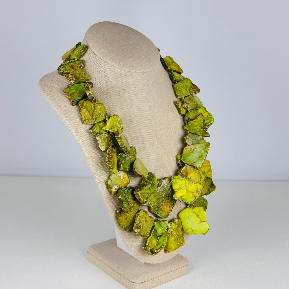 RARE Vintage‎ Lucas Lambeth Green Jasper Slab Necklace Sterling Silver Hand Tied